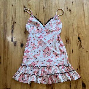 Vintage Betsey Johnson Intimates Cotton Floral White Mini Dress Black Ruffles
